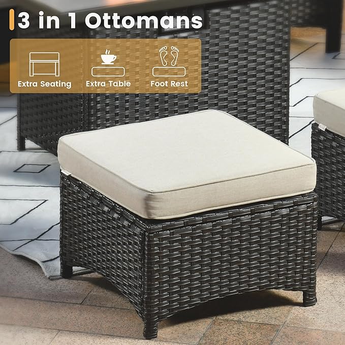 HOOOWOOO Patio Furniture Set,6 Piece Outdoor Furniture Set with Swivel Chairs,Wicker Patio Conversation Couch Chairs Ottoman Set,Beige