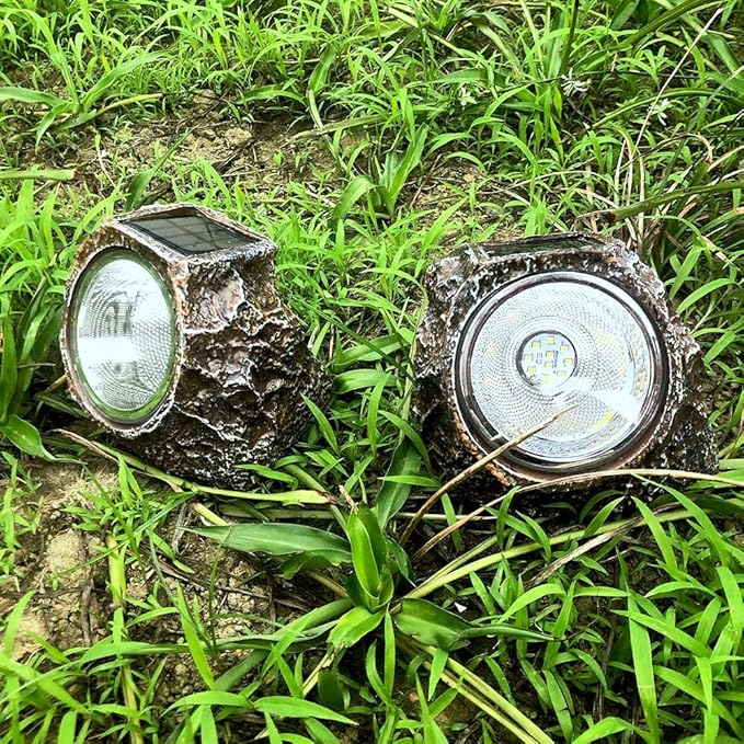 EiGreen Solar Garden Rock Lights Outdoor, 2 Pack 10 LED Waterproof Solar Powered Rock Light， Outdoor Landscaping Spotlights, for Indoor and Outdoor Decoration