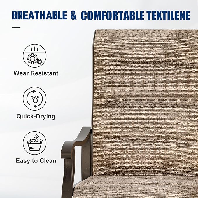 UDPATIO Patio Swivel Chairs Set of 2, Outdoor Dining Chairs High Back with Padded All Weather Breathable Textilene, Metal Rocking Frame for Backyard Lawn Garden, Brown