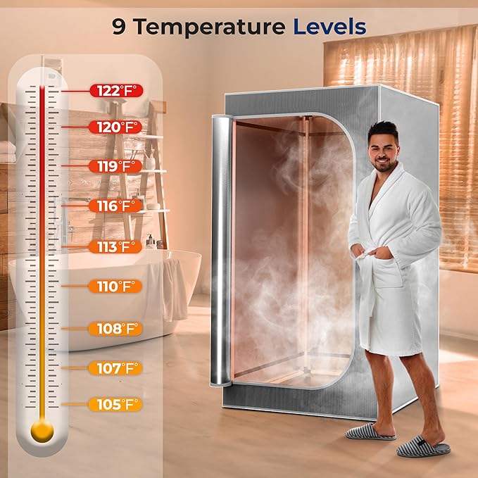 SereneLife Portable Full Size Home Spa| One Person Sauna | with Heating Foot Pad and Portable Chair (Steam Gray)