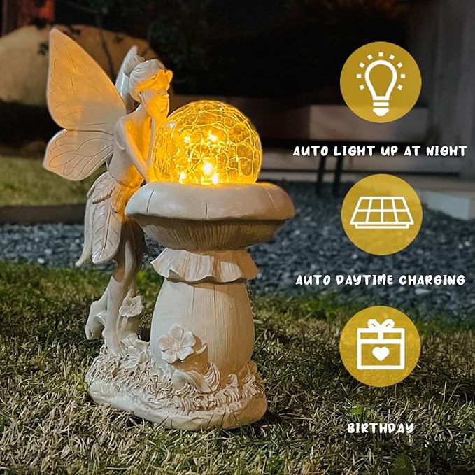 COWOS Solar-Powered Garden Fairy Statue, Handcrafted Resin Statue for Gardens & Special Occasions for Outdoor Patio Lawn Garden Clearance Decor, Memorial Gift, Yard Art, Sympathy Gift