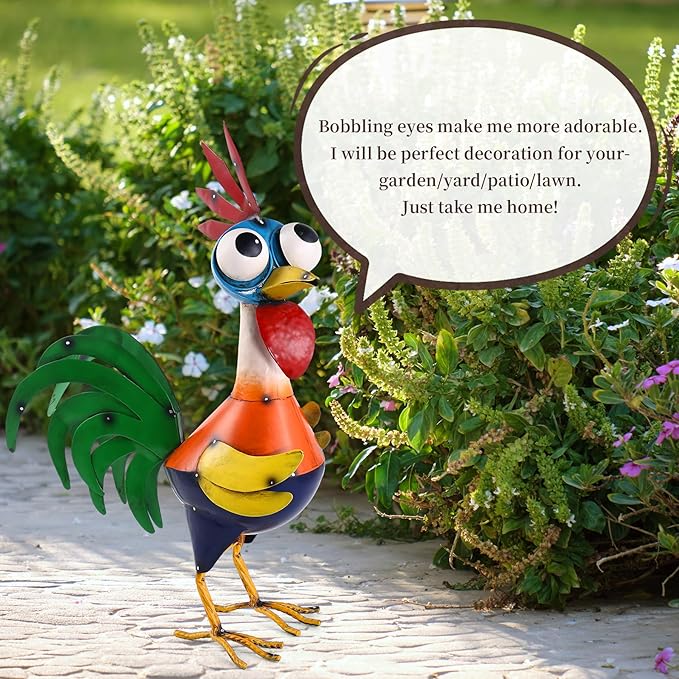 Large Metal Rooster Decor Garden Statue Chicken Yard Art Kitchen Outdoor Decoration Gifts for Women Mom