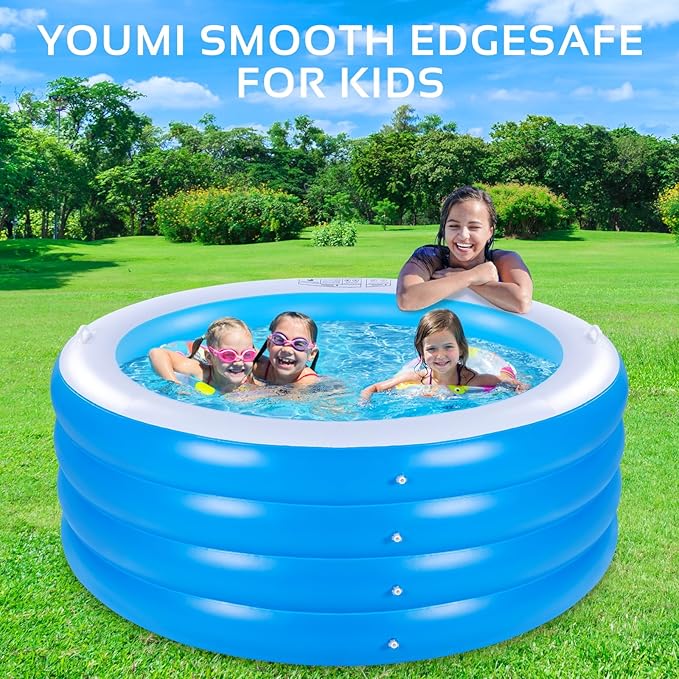 Inflatable Swimming Pool, 70"x30" Large Deep Round Inflatable Pool with Handles Family Pool, Summer Water Party, Kids, Outdoor, Garden Backyard, Suitable for Adults & 3+ Year Olds (Blue)