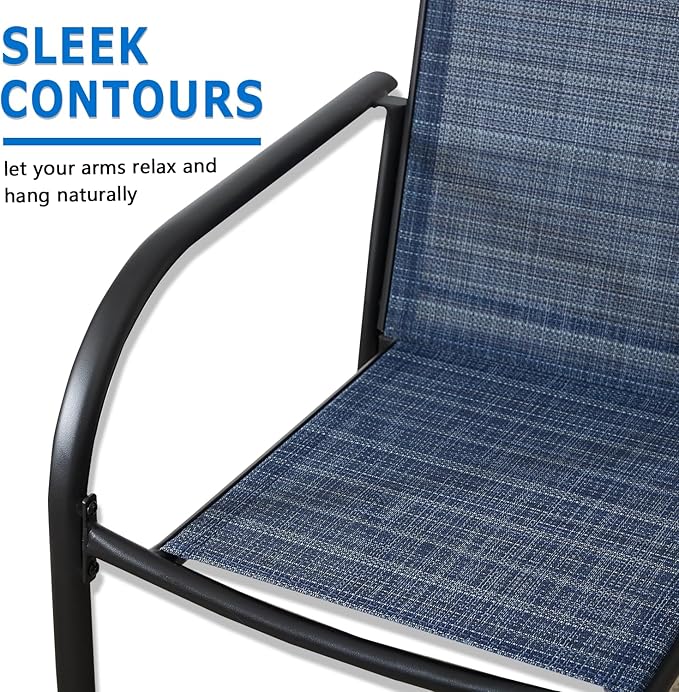 Outdoor Dining Chairs Set of 8, Stackable Patio Chairs with Textilene Fabric, Lightweight Garden Chairs for Poolside, Backyard, Camping, Dark Blue