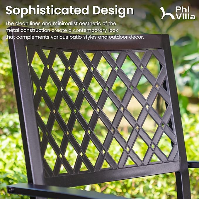 PHI VILLA 5-Piece Outdoor Dining Set, 4 Steel Metal Swivel Patio Chairs & 1 Square Dining Table, Black