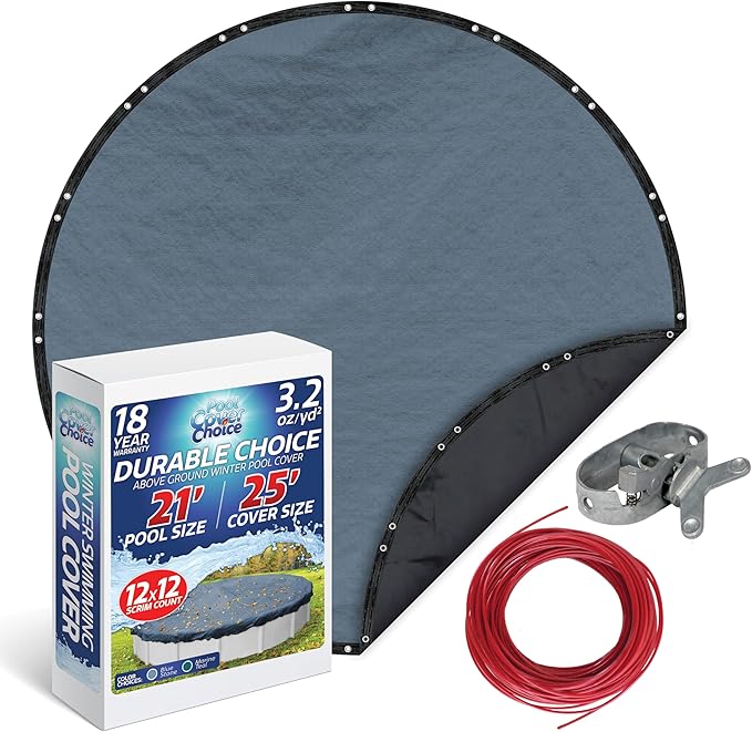 Winter Swimming Pool Cover for 21 ft Aboveground Round Pool Size, Durable Choice Series, Solid Material, Color - Blue Stone, Pool Cover Choice 3421-4CHOICE