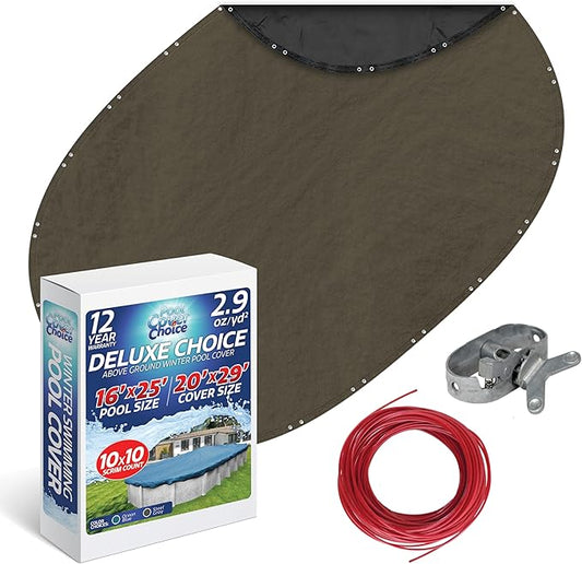 Winter Swimming Pool Cover for 16 ft x 25 ft Aboveground Oval Pool Size, Deluxe Choice Series, Solid Material, Color - Steel Gray, Pool Cover Choice 591625-4CHOICE