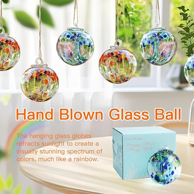 YaoYuan 4 Inch Garden Hanging Gazing Ball Hand-Blown Glass for Hanging Gardens Window Outdoor Gazing Ball Witch Balls Glass Ornament (Bule and Purple)