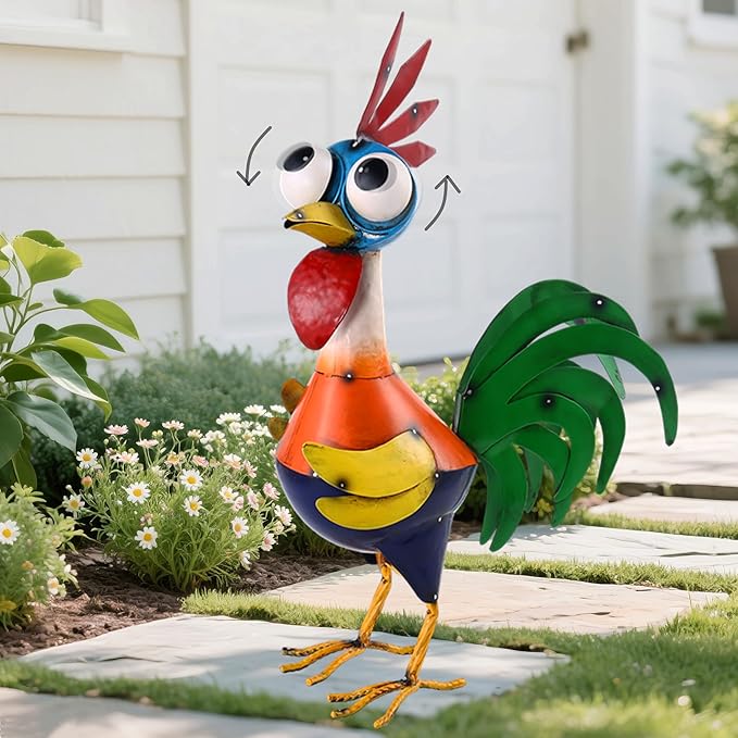 Large Metal Rooster Decor Garden Statue Chicken Yard Art Kitchen Outdoor Decoration Gifts for Women Mom