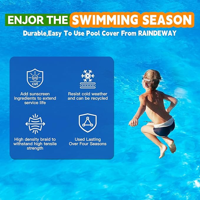 12Ft Pool Covers for (8Ft) Above Ground Pools, Winter Pool Cover,Heavy Duty Above Ground Pool Cover Includes Winch and Cable,UV Protection, Strength&Durability,Blue/Black(Cover Only)