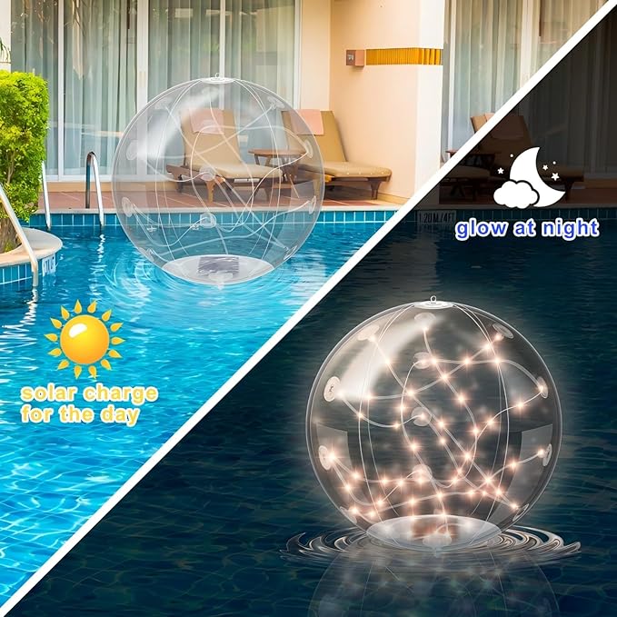 4 Pack Solar Floating Pool Lights, 14 Inch 3000K Warm White Inflatable LED Pool Balls with Remote, IP68 Waterproof Pool Lights That Float for Swimming Pool Party Yard Outdoor Decor