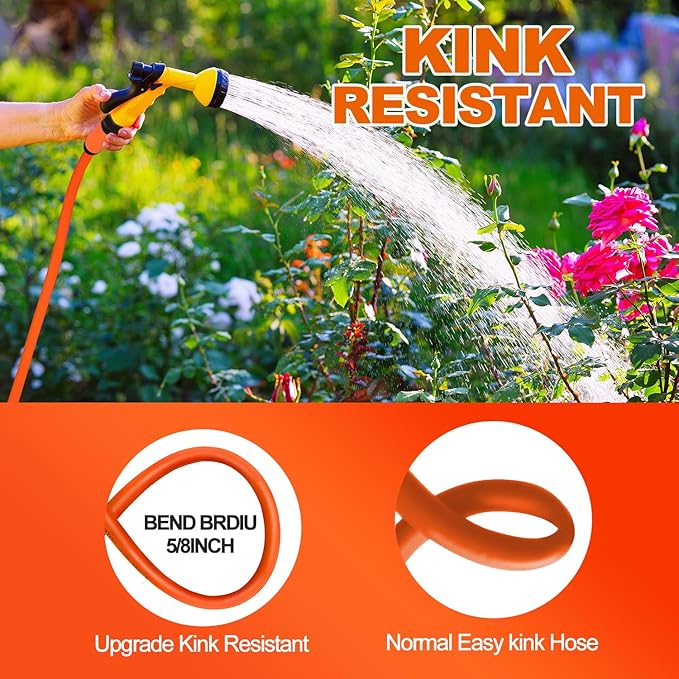 YOTOO Heavy Duty Hybrid Garden Water Hose 5/8-Inch by 50-Feet 150 PSI Kink Resistant, Flexible with Swivel Grip Handle and 3/4" GHT Solid Brass Fittings, Orange
