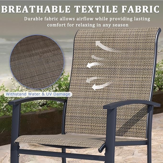 Outdoor Dining Chairs Set of 6, Stackable Patio Chairs with Metal Frame & Textilene Fabric, Perfect for Patio Garden Deck, Mocha