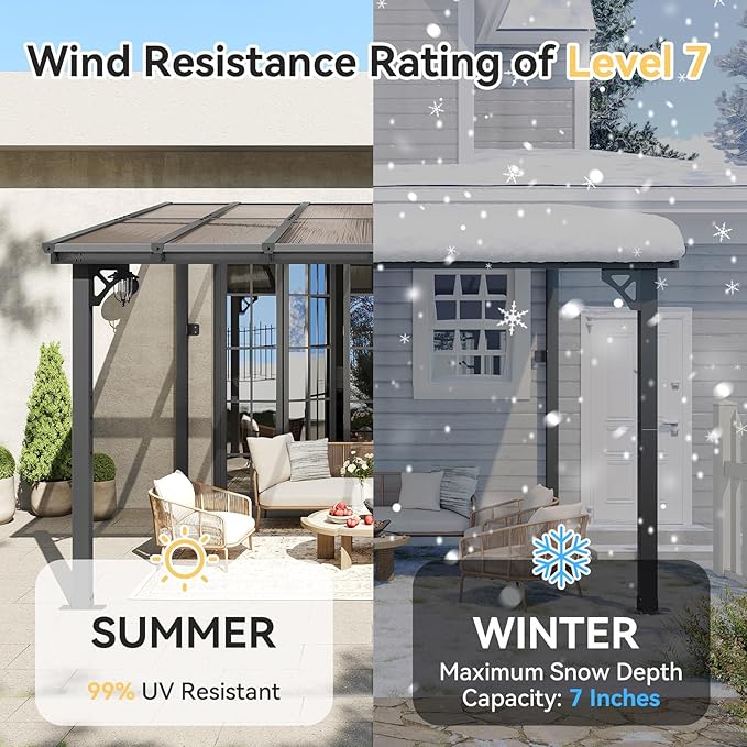 Aoxun 10' x 12' Gazebo for Patio, Gazebo Pergola with Sloped Roof, Large Wall-Mounted Heavy Duty Awnings, for Backyard, Deck, Patio (Gray Polycarbonate Panel)