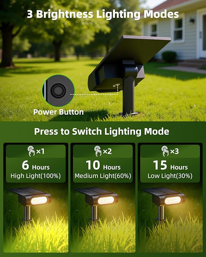 EZVALO Solar Spot Lights Outdoor Waterproof IP67, 3 Lighting Modes Landscape Spotlights, Efficient King-Size LEDs, Solar Powered for Garden Yard Pathway (6Pack-Warm White)