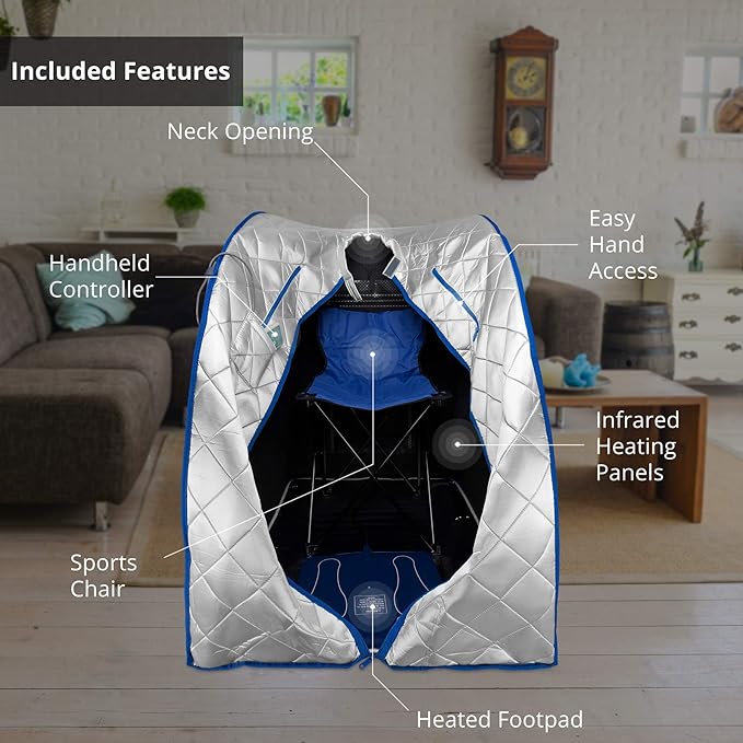 Durasage Infrared IR Far Portable Indoor Personal Spa Sauna with Heating Foot Pad and Chair, X-Large, Silver