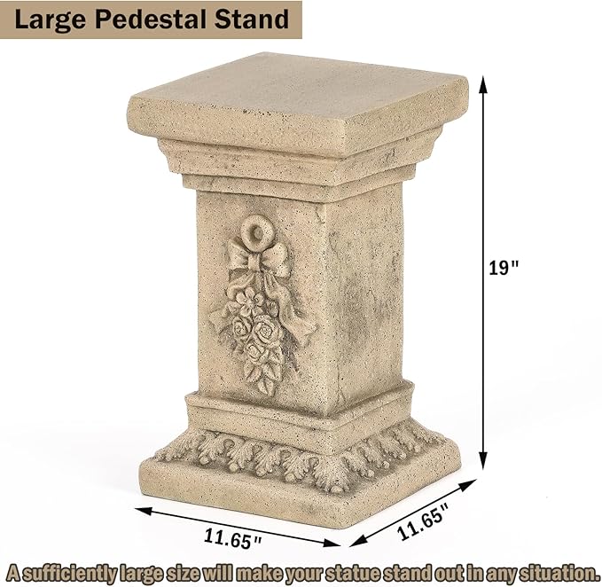 19" Tall Garden Pedestal Stand with Bow Design, Heavy Duty Magnesium Oxide Plinth, Weatherproof Outdoor Pedestal for Sculptures, Flower Pots, Decor – Sturdiness Plinth Base Statue Riser