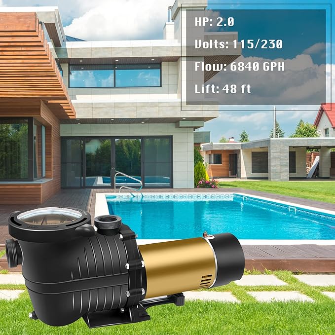 Dual Voltage Above Ground Pool Pump,2.0HP-115/230V In/Pool Pump, Self-priming Swimming Pool Water Circulation Pumps with 1.25" & 1.5“ NPT Unions