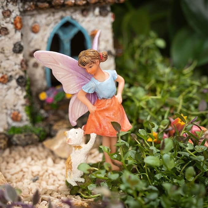 PRETMANNS Fairy House Kit - Fairy Garden Accessories for Outdoor Miniature Village Decor, with Fairies & Sign - Pinecone House, 6.5' High & Door can Open Wide - 4 Piece Supplies
