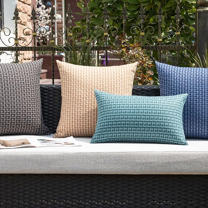 Kevin Textile Outdoor Waterproof Throw Pillow Covers Pack of 2 Farmhouse Decorative Cushion Covers for Garden Patio Tent Balcony Bench Couch Sofa 22x22 Inch, Teal