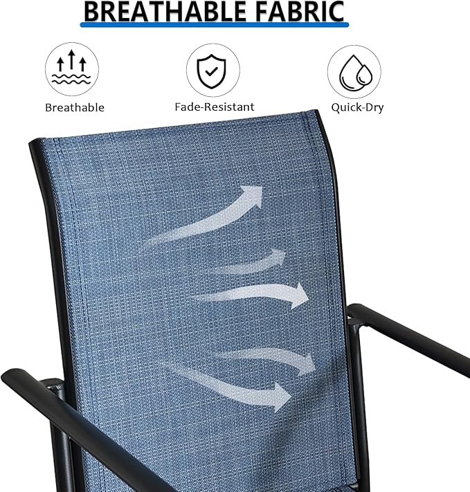 Outdoor Dining Chairs Set of 8, Stackable Patio Chairs with Textilene Fabric, Lightweight Garden Chairs for Poolside, Backyard, Camping, Light Blue