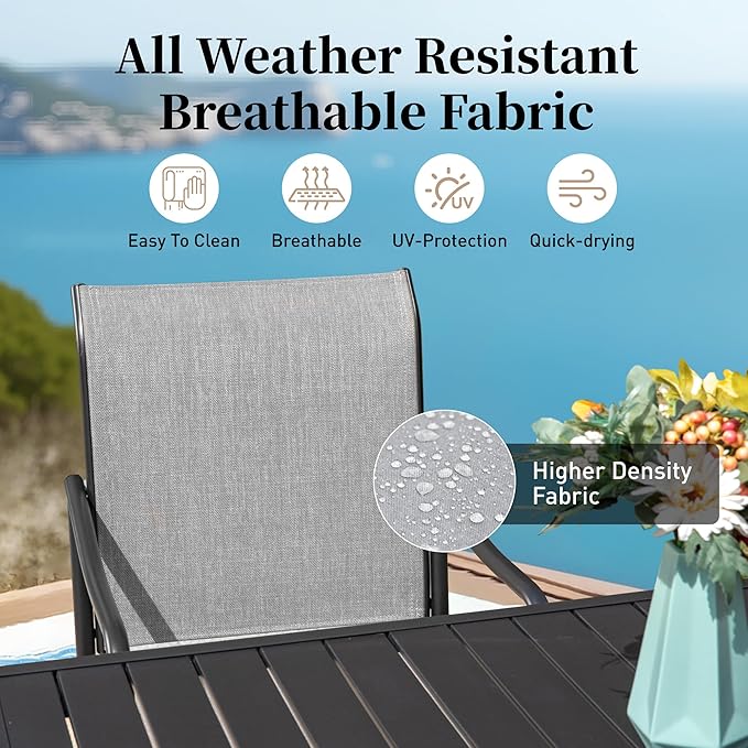 Patio Table and Chairs Set of 6, All-Weather Breathable Textilene Patio Chair with Gourd-Shaped Armrests, 54x54 Round Table with Umbrella Hole, 7 Pcs Metal Frame Patio Dining Set