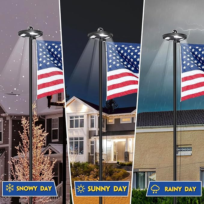 20FT Black Heavy Duty Flag Pole Kit with 3x5 Ft American Flag & Solar Light - 12 Gauge Aluminum Tubing, Resistance High Winds, Hardware Flagpole Set for Residential Commercial Outdoor Ready