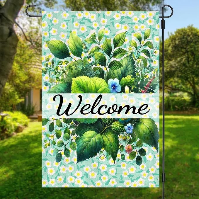 Spring Welcome Garden Flag 12x18 Inch Double-Sided Floral Greenery Yard Flags Decoration for Spring Summer Outdoor Decor Eucalyptus Seasonal Farmhouse Yard Outdoor Flag