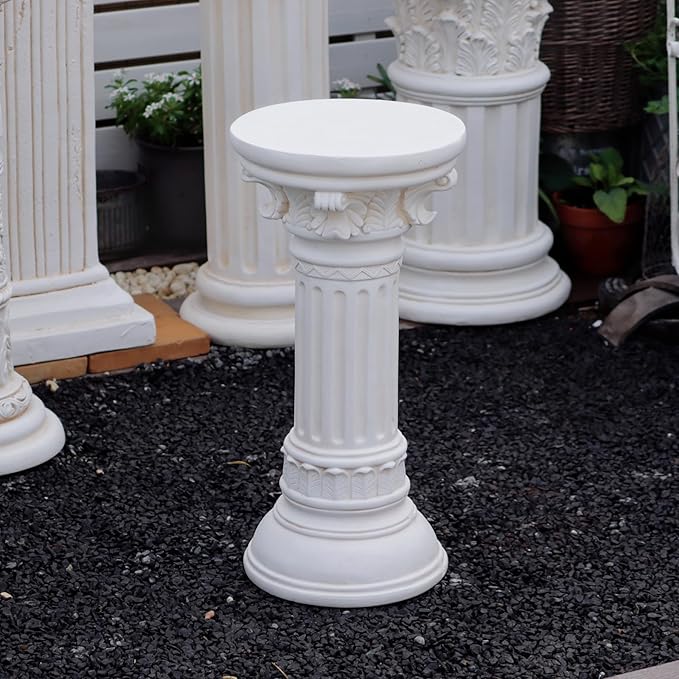 Decorative Roman Column Pedestal, MGO Cement with Fiber, Classical Garden Pillar, Indoor Outdoor Decor,Wrap Foam Safely Delivered from Local Warehouse (White, 21.9IN)