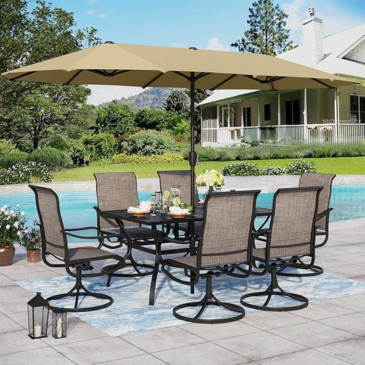 Sophia & William Patio Set with Umbrella 8 Pieces Outdoor Dining Set for 6 with 13ft Double-Sided Patio Umbrella Beige, 6 x Swivel Patio Chairs, 1 Metal Table for Lawn Garden