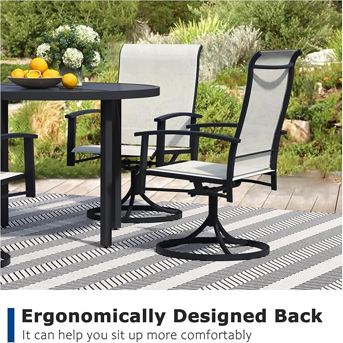 Patio Swivel Chairs Set of 2, Outdoor Swivel Chairs with Armrest, High Back Patio Chair with Metal Frame, All-Weather Outdoor Dining Chair for Deck, Porch and Lawn, Oyster Beige