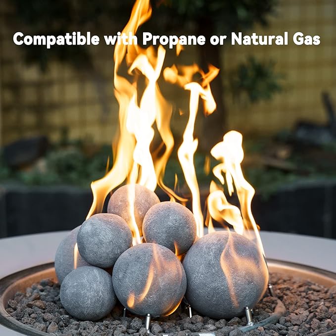 Skyflame Ceramic Balls, Set of 6 Round Fire Stones Set for Indoor and Outdoor Fire Pits or Fireplaces Accessory, 5 Inch, Gray