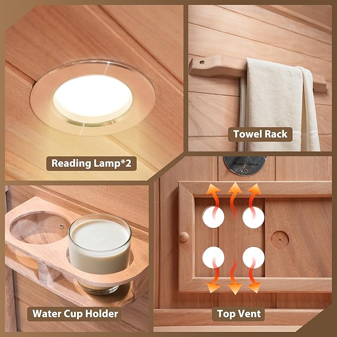 Polar Aurora 2- Person Infrared Sauna, Remotely Controllable Indoor Sauna, Low EMF 1500W/120V LCD Heater, WiFi & BT Control, 9-Color Light Therapy, Safe Flame-Retardant Material, Wood