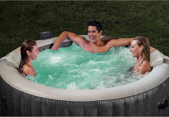 INTEX PureSpa Plus Greywood 6 Person Inflatable 85" Round Hot Tub Bubble Jet Spa and Easy Set Type S1 Replacement Filter Pump Cartridges (6 Pack)