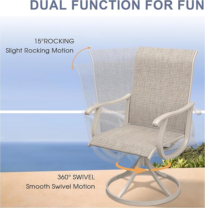 VICLLAX 7 Pieces Outdoor Dining Set, Patio Furniture Set of 6 Patio Swivel Dining Chairs and 50" Patio Round Table, Sandshell Chairs & Sandshell Tabletop