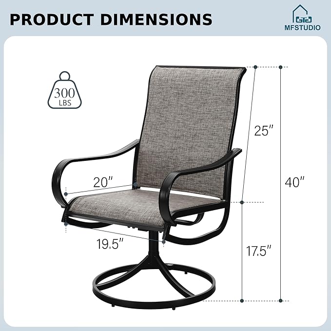 MFSTUDIO Outdoor Swivel Patio Chairs Set of 4, Patio Dining Chairs with Breathable Textilene Fabric & Metal Frame, Weather-Resistant Outdoor Furniture Bistro Lawn Deck Chairs