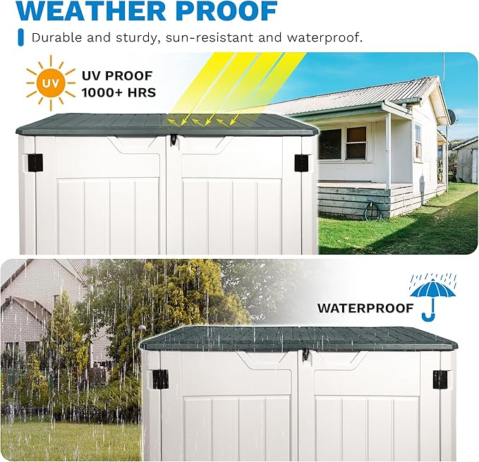 47 Cu ft Outdoor Storage Shed, Large Resin Outdoor Storage Box for Patio Garden Yard - Weatherproof Outdoor Storage Cabinet for Tools Pool Supplies - Lockable Deck Boxes Outdoor