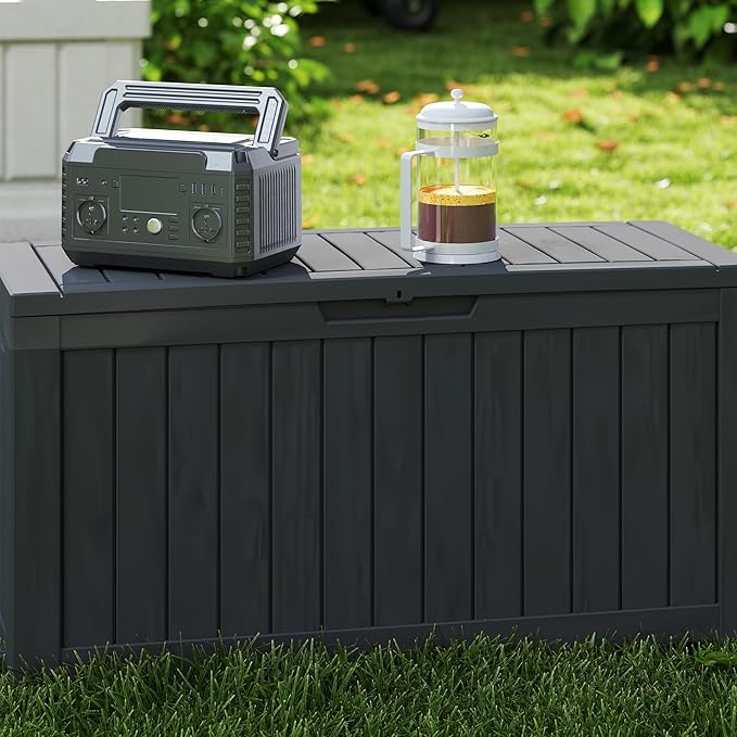 80GAL PLUS Rolling Black Outdoor Deck Box with Lock Hole - Waterproof, SGS - Certified UV Protection, All - Weather Resin, Easy to Move for Poolside or Patio Storage, Effortless Setup