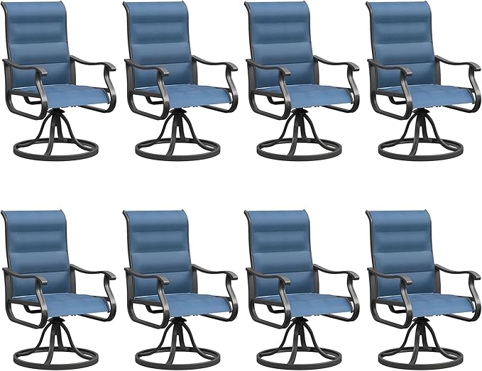 UDPATIO Patio Swivel Dining Chairs Set of 8, Outdoor Dining Chairs High Back with Padded All Weather Breathable Textilene, Metal Rocking Frame for Lawn Garden Backyard, Navy