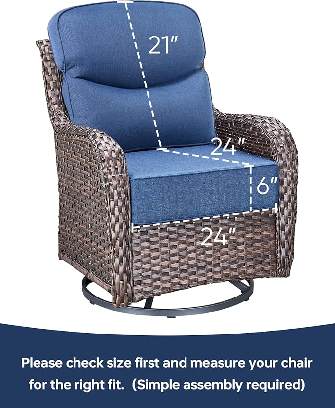 Luxury 24x24x6 Inch Smile Outdoor Seat Cushions Set of 2 - Superior Comfortable Water-Resistant Patio Chair Cushion for Porch Rattan Dining Swivel Chairs Loveseat Sectional Sofa - Navy Blue