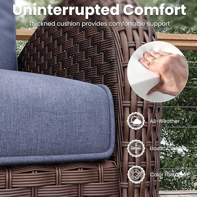 7 Pieces Patio Furniture Sets with Fire Pit Table, Wicker Rattan High Back Outdoor Swivel Rocking Chairs Set with 3-Seat Couch, Ottomans and Side Table
