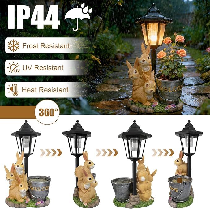 Outdoor Rabbit Garden Statues with Solar Lantern Flowerpot- Bunny Figurine Rabbit Decor for Home Lawn,Balcony Yard Art Garden Patio Decor,Unique Housewarming Birthday Gifts for Women Mom