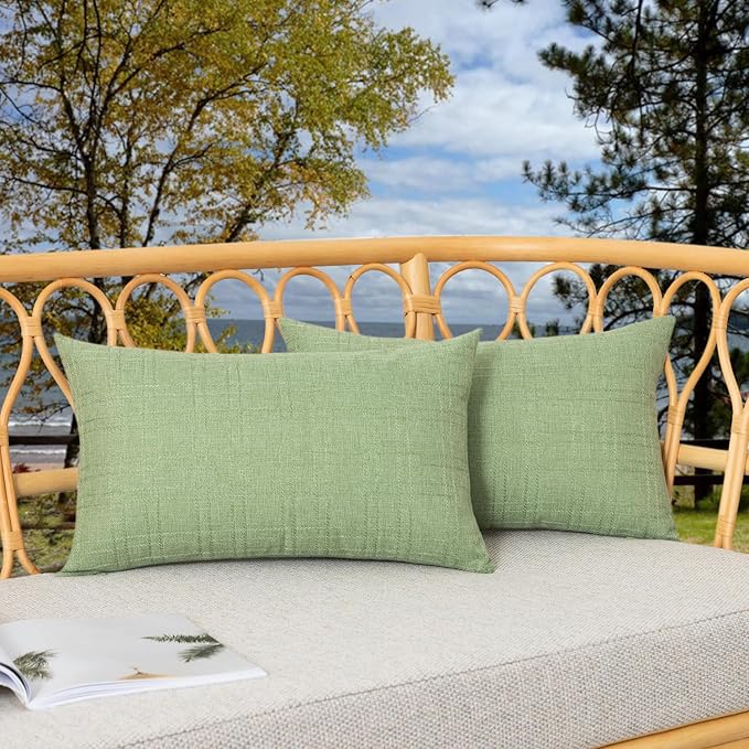 Kevin Textile Pack of 2 Outdoor Waterproof Pillow Covers Decorative Farmhouse Throw Pillow Covers Checkered Couch Pillow Covers Spring for Patio Tent Bed Sofa Living Room 12x20 Inch Sage Green