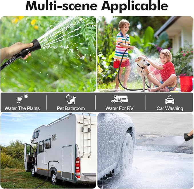 SPECILITE 3/4" Garden Hose 100 ft with High Flow Nozzle, Heavy Duty Flexible Hybrid Rubber Water Hose for Outdoor, Lightweight, Leak-Proof, No-Kink, 3/4"Brass Fittings,Black