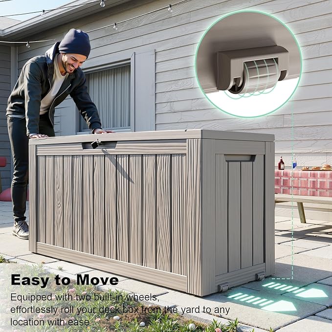 DRATO 75 Gallon Deck Box, Waterproof Resin Large Outdoor Storgae Box for Patio Furniture, Patio Cushions, Gardening Tools, Pool Supplies, Lockable