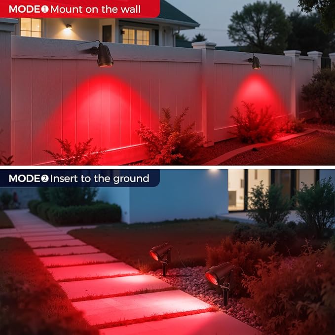 L LOHAS LED Red Spotlight Outdoor, Christmas Red Spot Lights for Yard, Auto On/Off 5W 120V Landscape Lighting for House, Holiday, Trees, Decoration, 450LM IP66 Waterproof, UL Listed, 2 Pack