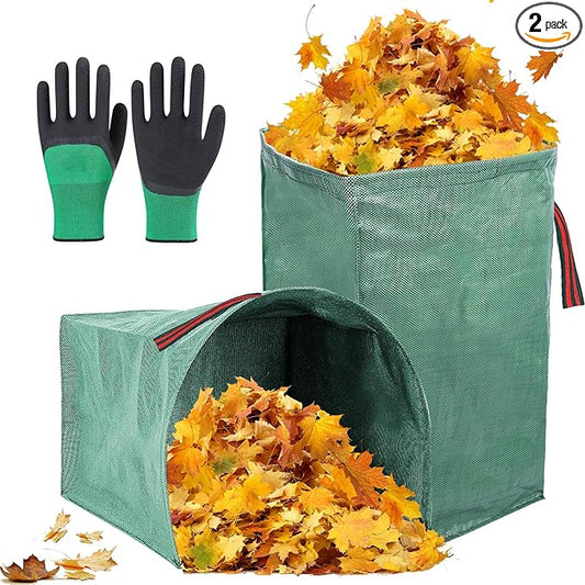 2 Pack 53 Gallons Reusable Yard Waste Bags,Heavy Duty Lawn and Leaf Bags,Dustpan-Type Garden Bag with Reinforced Handles for Collecting Leaves,Branch Debris,Grass Clippings