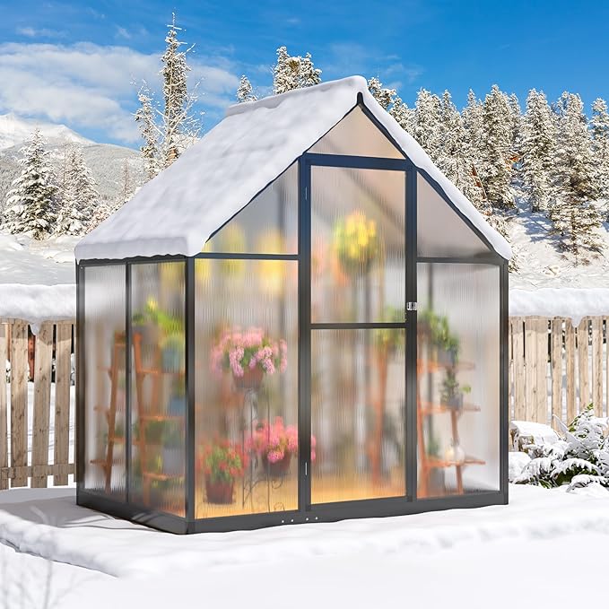 Polar Aurora 4x6 FT Greenhouse, Quick Aluminum Assembly Structure Polycarbonate Greenhouse, Walk-in Greenhouses for Outdoors with Ventilated Windows, Green Houses for Outside Backyard Garden