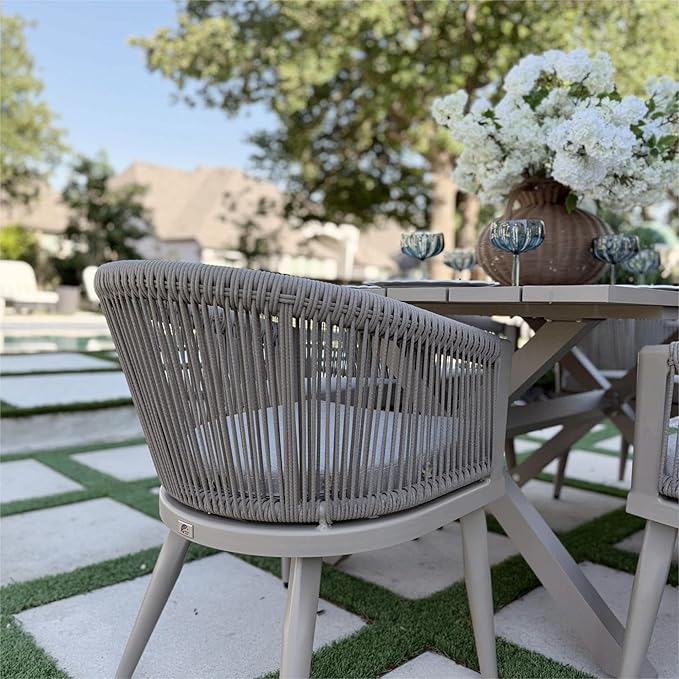 PURPLE LEAF Outdoor Dining Set for 10 All-Weather 12 Pieces Patio Aluminium Dining Large Table and Rope Weave Chairs Included Cushions for Backyard Deck Kitchen Modern Patio Furniture Set Champagne