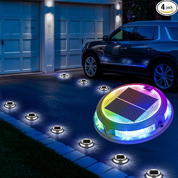 SOLPEX Solar Driveway Lights 4 Pack,Multi-Color Deck Light Outdoor IP68Waterproof,Solar Pathway Lights Outdoor for Dock,Sidewalk,Stair